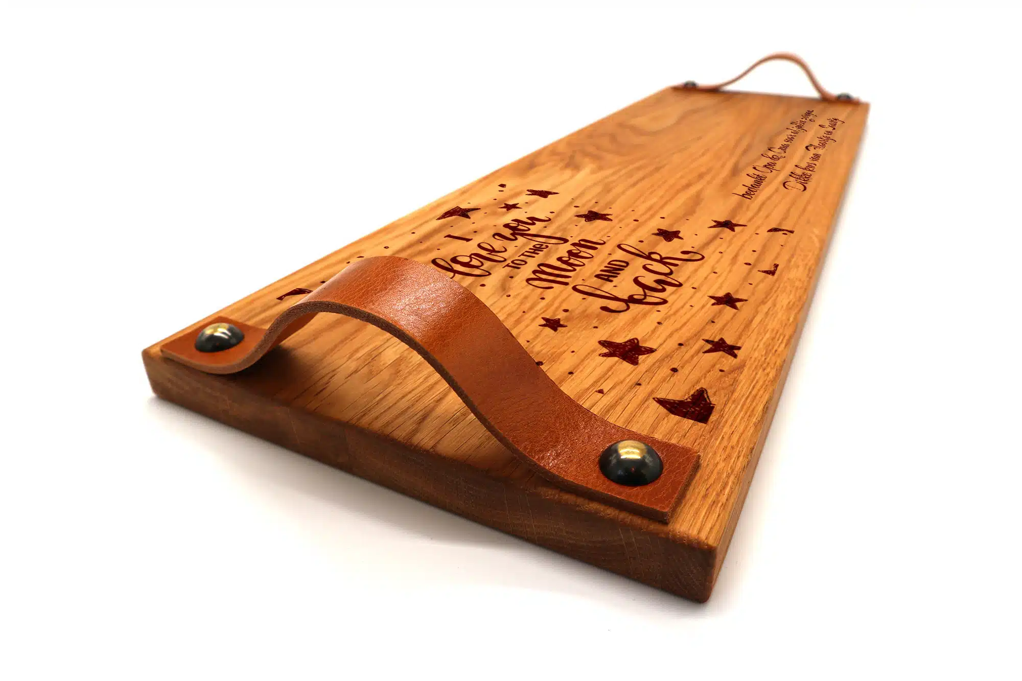 Borrelplank met leren handvaten