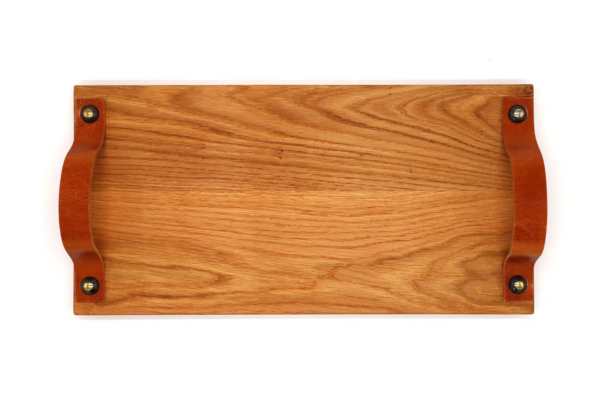 Kleine eiken borrelplank met leren handvaten - Afbeelding 2