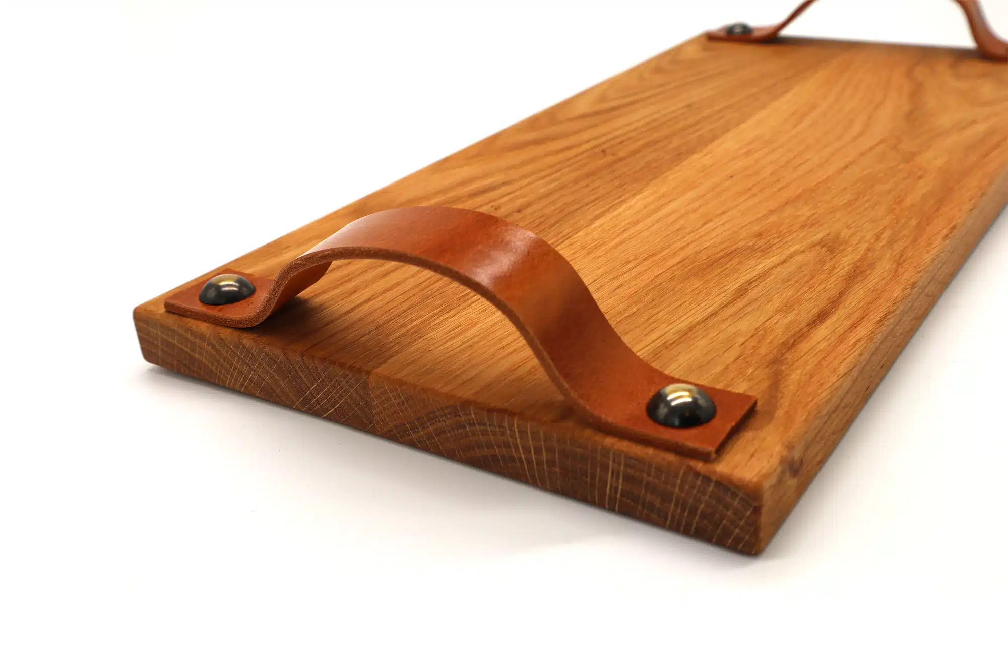 Kleine eiken borrelplank met leren handvaten - Afbeelding 4